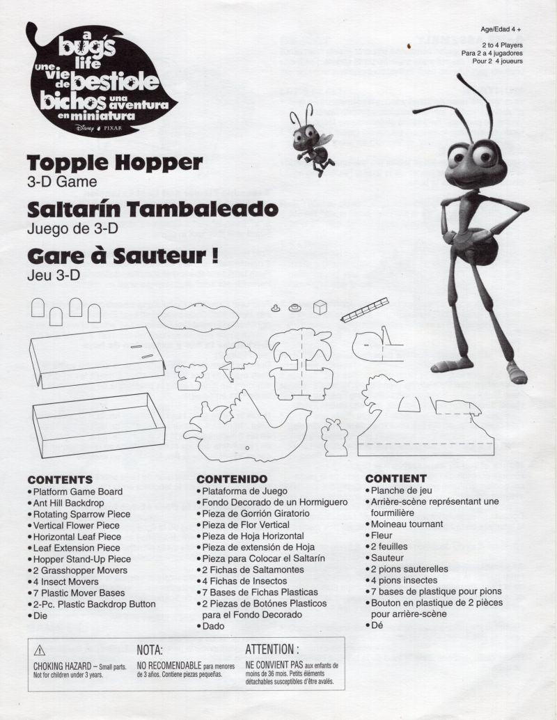 A Bug's Life - Topple Hopper 3-D Game Rules Page 1