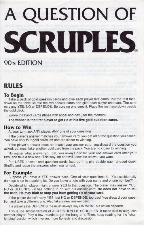 A Question of Scruples 90's Ed. Rules Page 1
