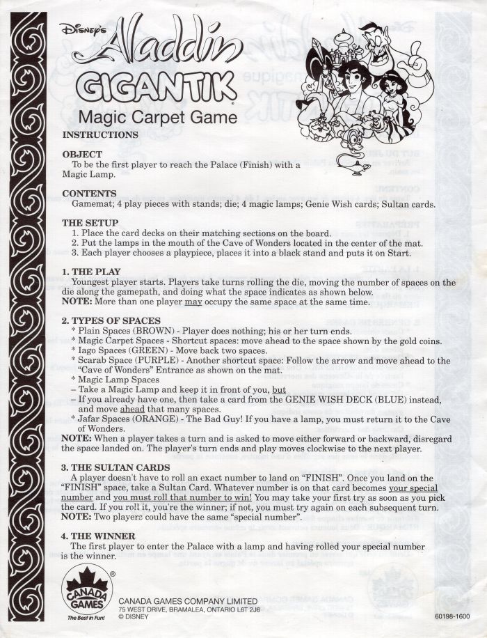 Aladdin Gigantik Magic Carpet Game Rules Page 1