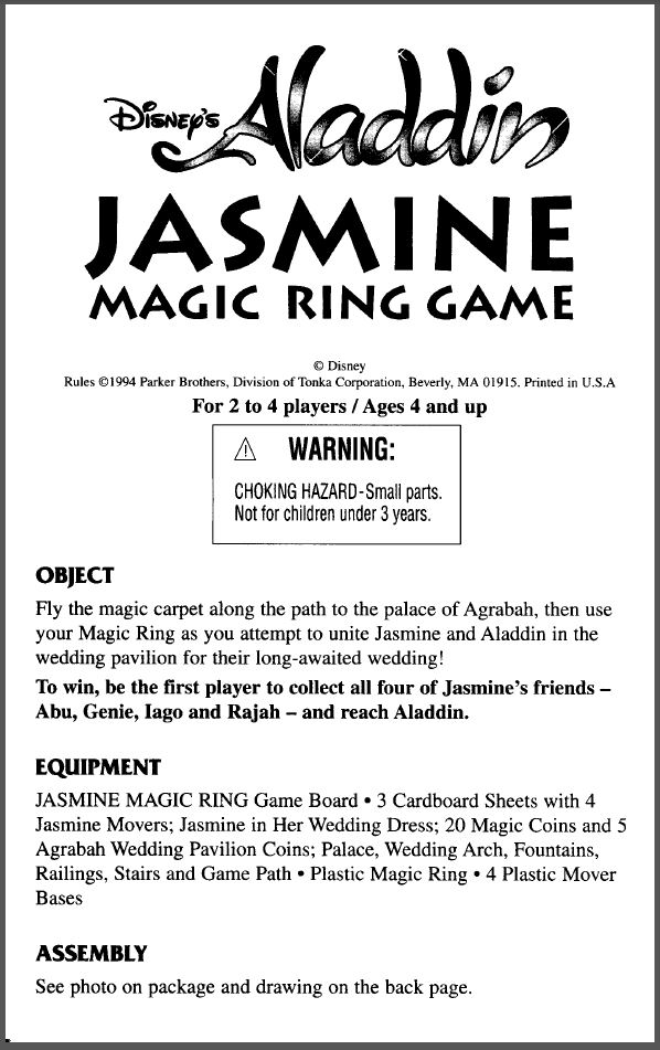 Aladdin Jasmine Magic Ring Game Rules Page 1