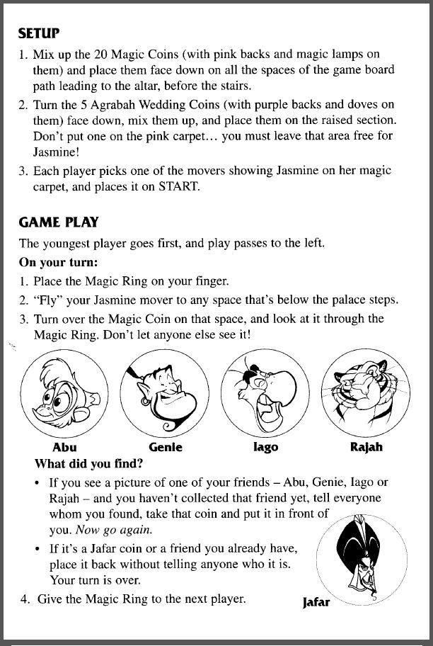Aladdin Jasmine Magic Ring Game Rules Page 2