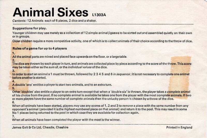 Animal Sixes Rules Page 1