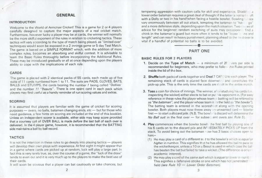 Armchair Cricket Rules Page 2
