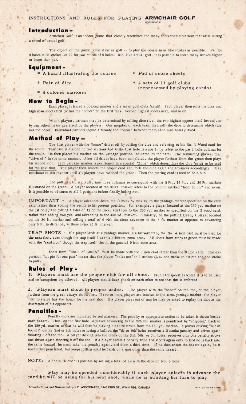 Armchair Golf Rules Page 1