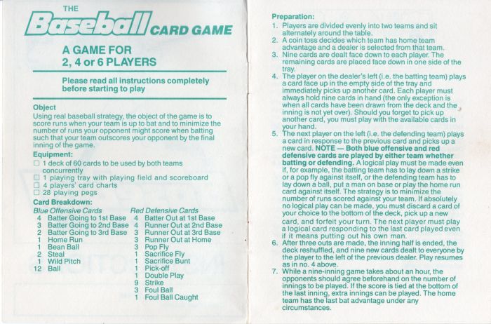 Baseball Card Game Rules Page 2