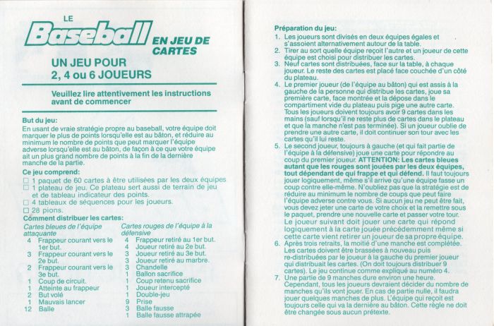 Baseball Jeu de cartes Rules Page 2