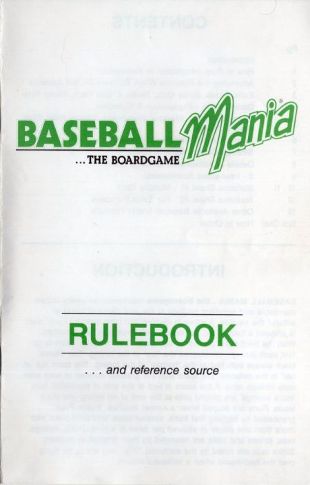 Baseball Mania Rules Page 1