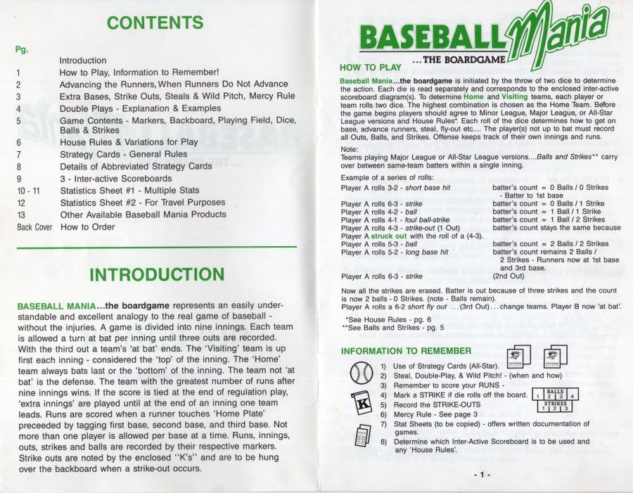Baseball Mania Rules Page 2