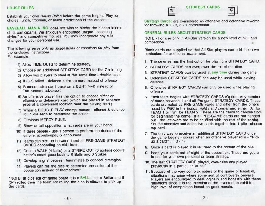 Baseball Mania Rules Page 5