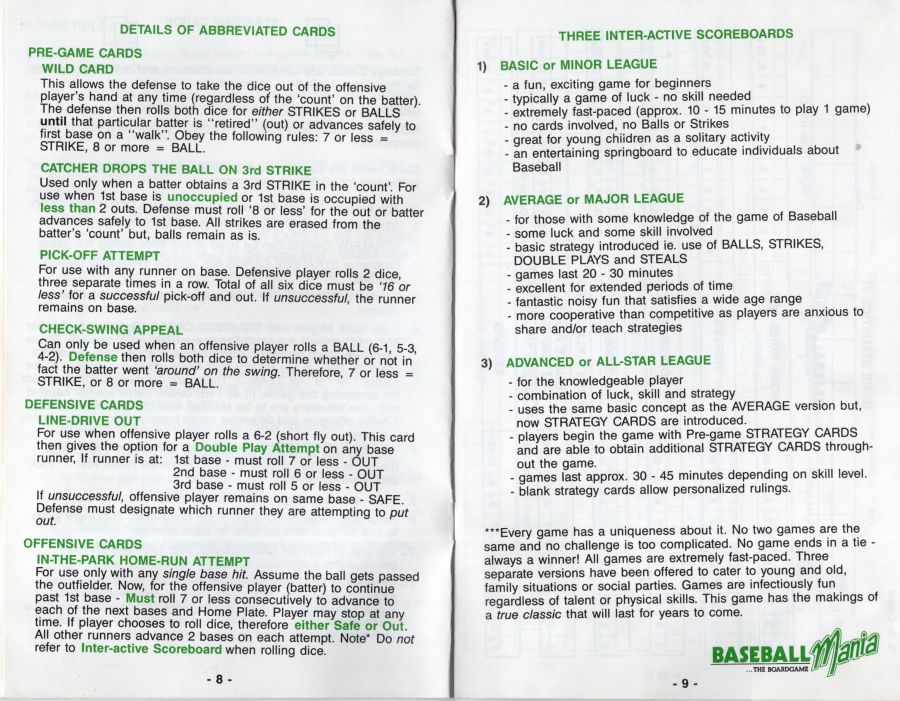 Baseball Mania Rules Page 6