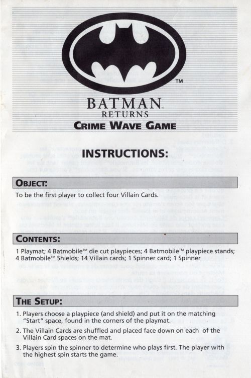 Batman Returns - Crime Wave Game Rules Page 1