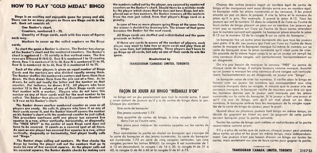 Bingo "Gold Medal" Rules Page 1