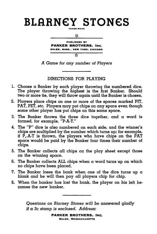 Blarney Stones Rules Page 1