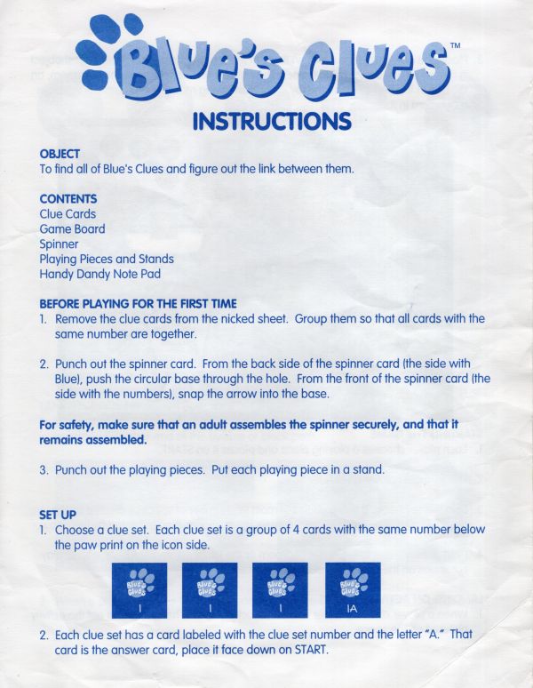 Blue's Clues Party Time Game Rules Page 1