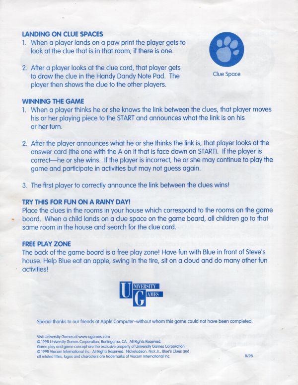 Blue's Clues Party Time Game Rules Page 4