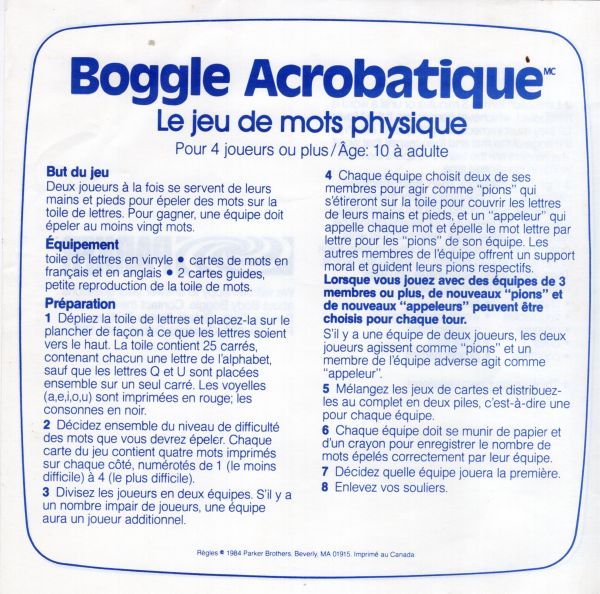 Boggle Acrobatique Rules Page 1