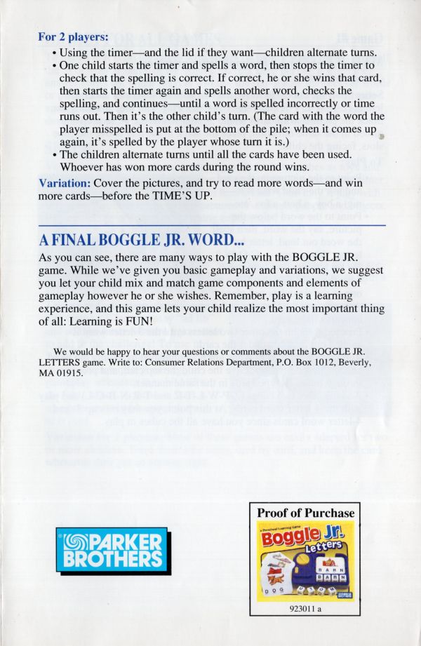 Boggle Jr. Letter Rules Page 7