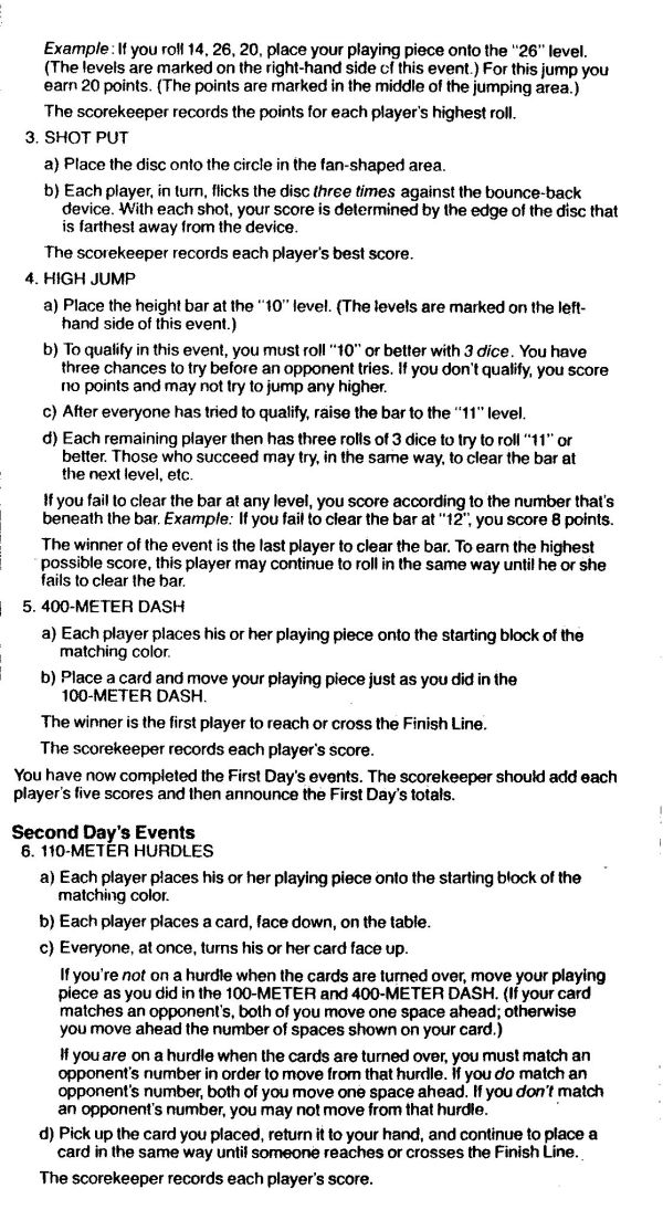 Bruce Jenner Decathlon Game Rules Page 2
