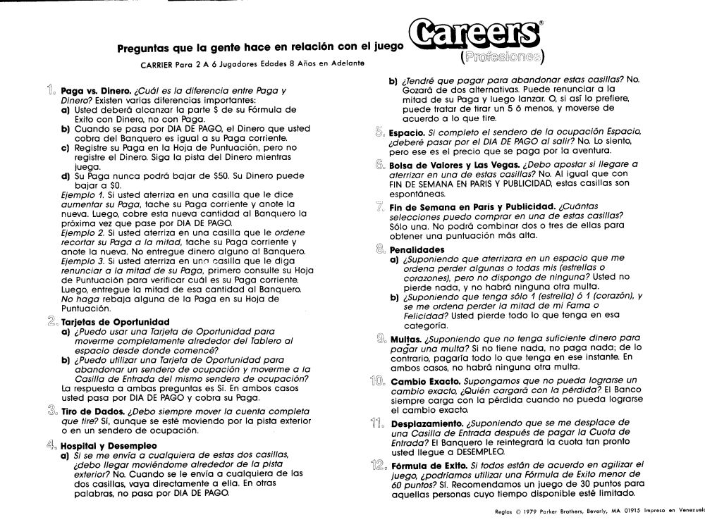 Careers (Profesiones) Rules Page 1