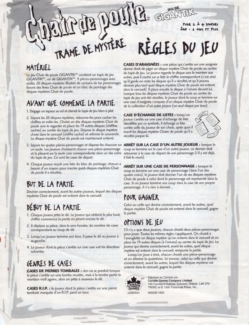 Chair de Poule - Trame de mystère - Jeu de Gigantik Rules Page 1
