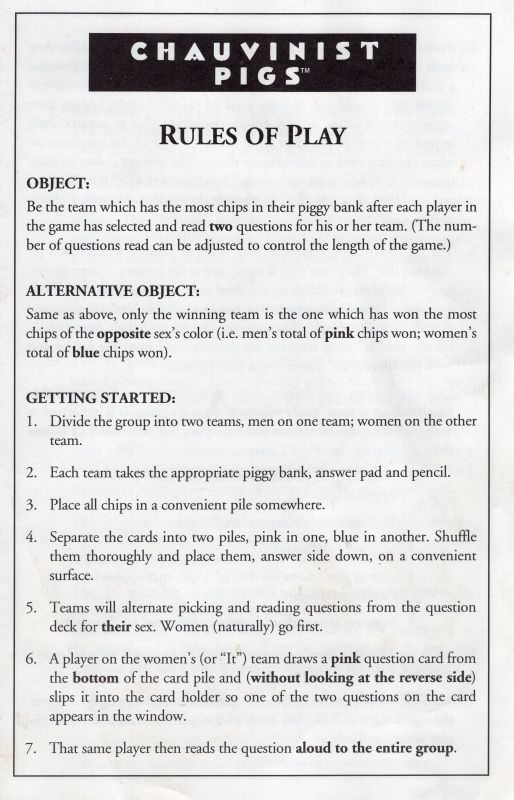 Chauvinist Pigs Rules Page 1