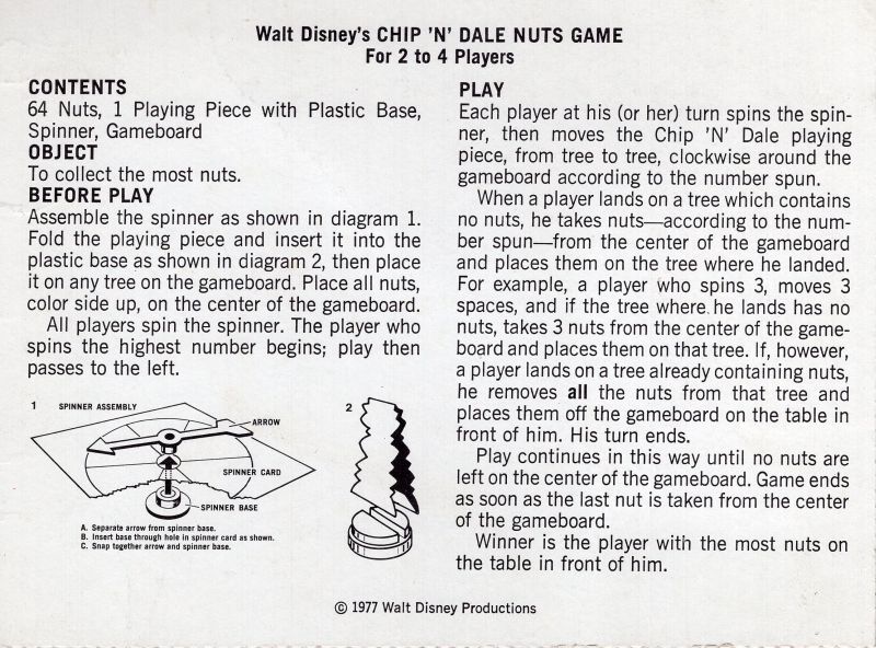 Chip 'n' Dale Nuts Game Rules Page 1