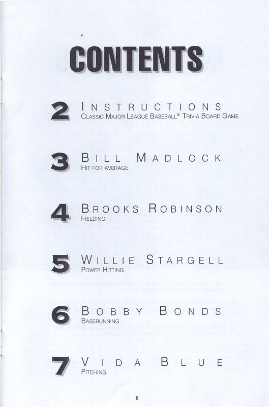 Classic Major League Baseball Trivia Board 1992 Rules Page 2