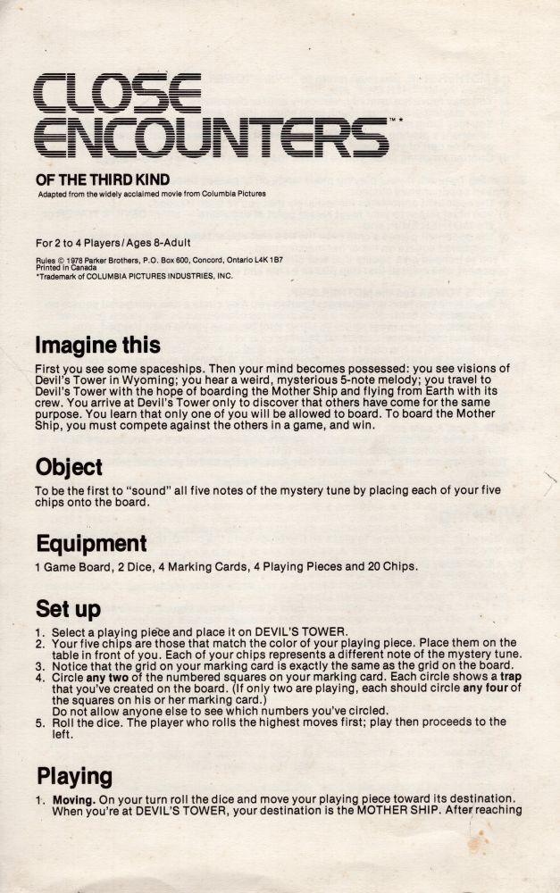 Close Encounters of the Third Kind Rules Page 1