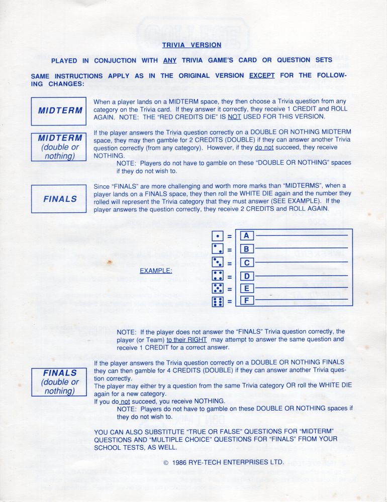 College Mania Rules Page 3