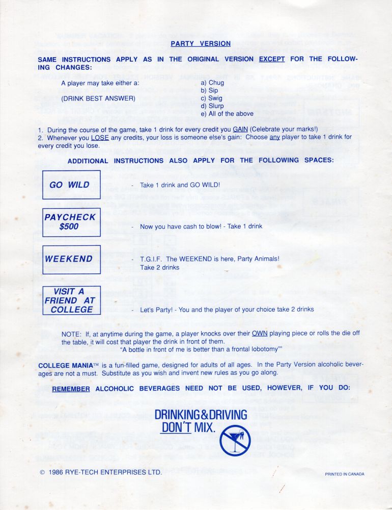 College Mania Rules Page 4