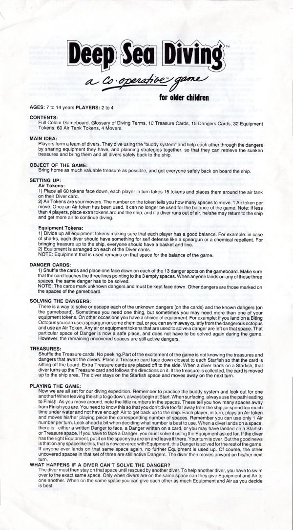 Deep Sea Diving Rules Page 1