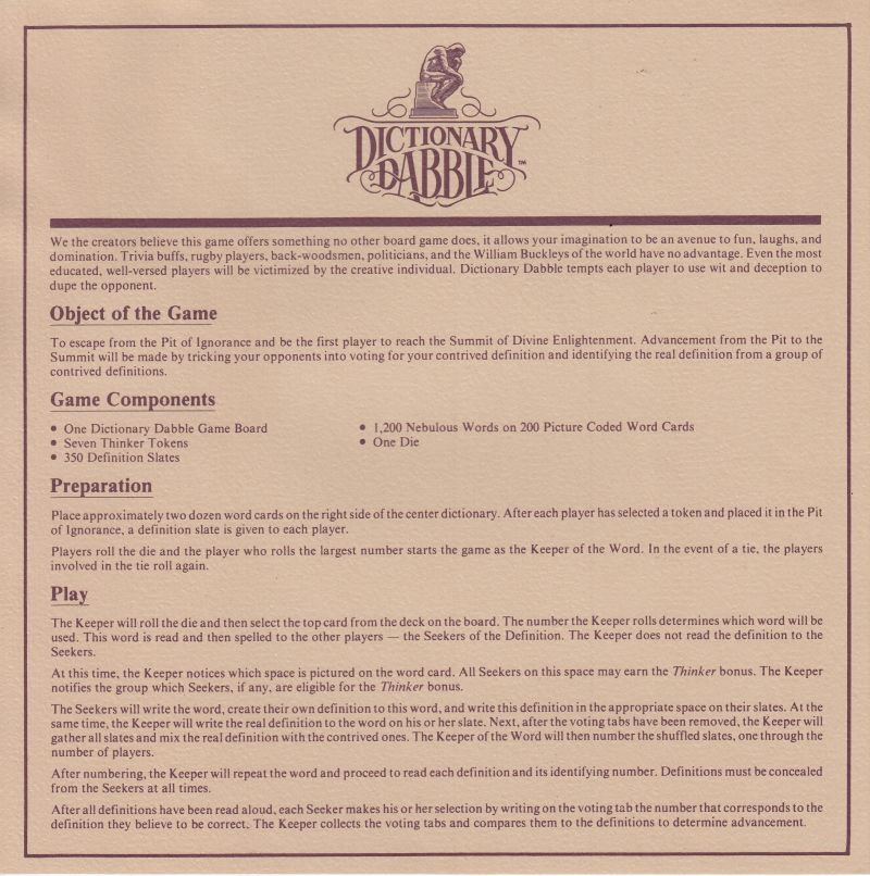Dictionary Dabble Rules Page 1