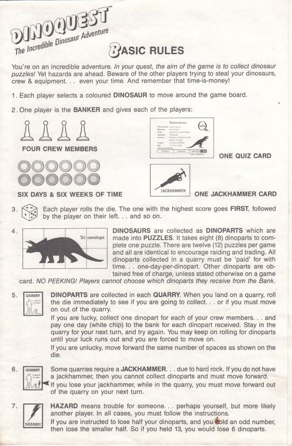 Dinoquest 1st Edition Rules Page 1