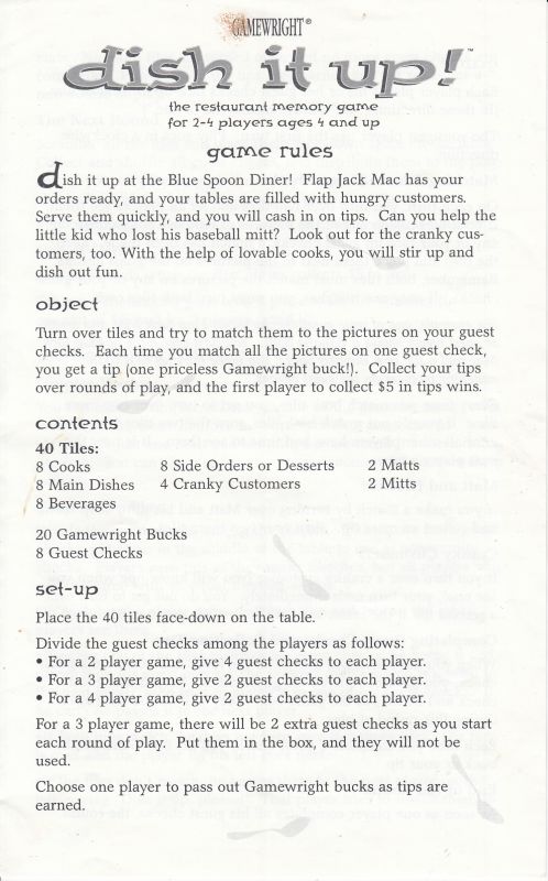 Dish It Up Rules Page 1