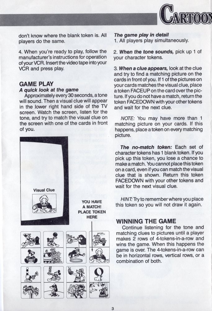 Disney Cartoon Classics VCR Board Game Rules Page 3