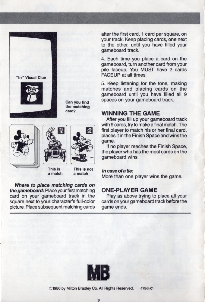 Disney Cartoon Classics VCR Board Game Rules Page 8