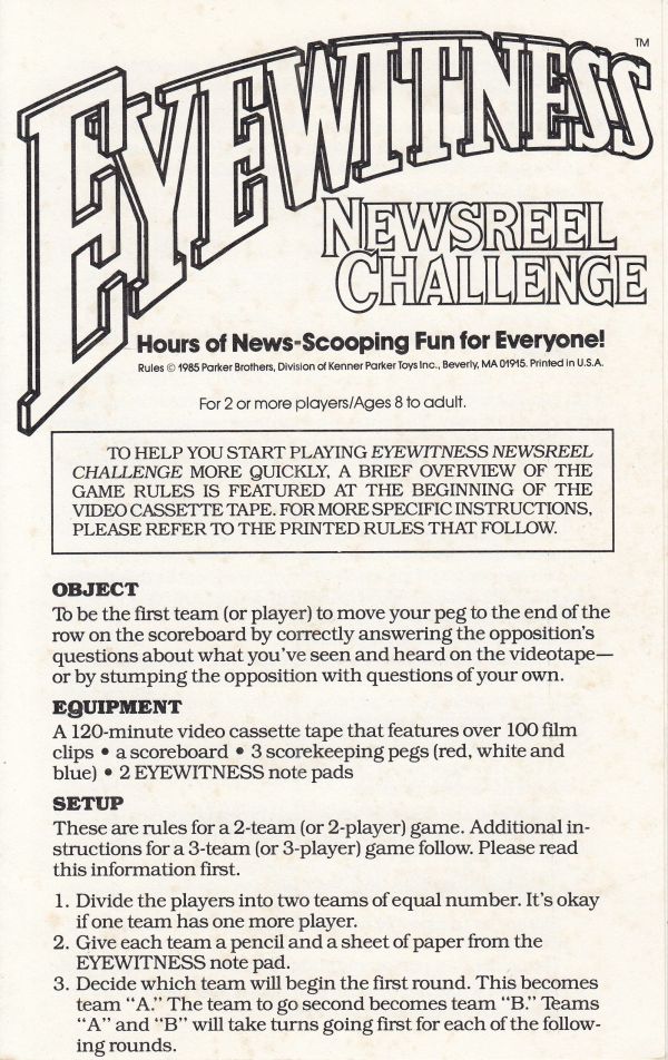 Eyewitness VCR Game Newsreel Challenge Rules Page 1