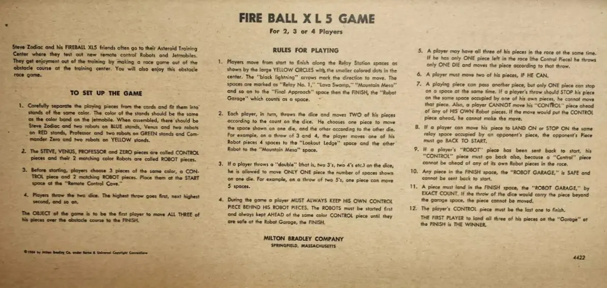 Fireball XL5 Rules Page 1
