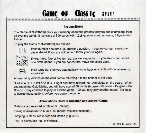 Game of Classic Sport Rules Page 1