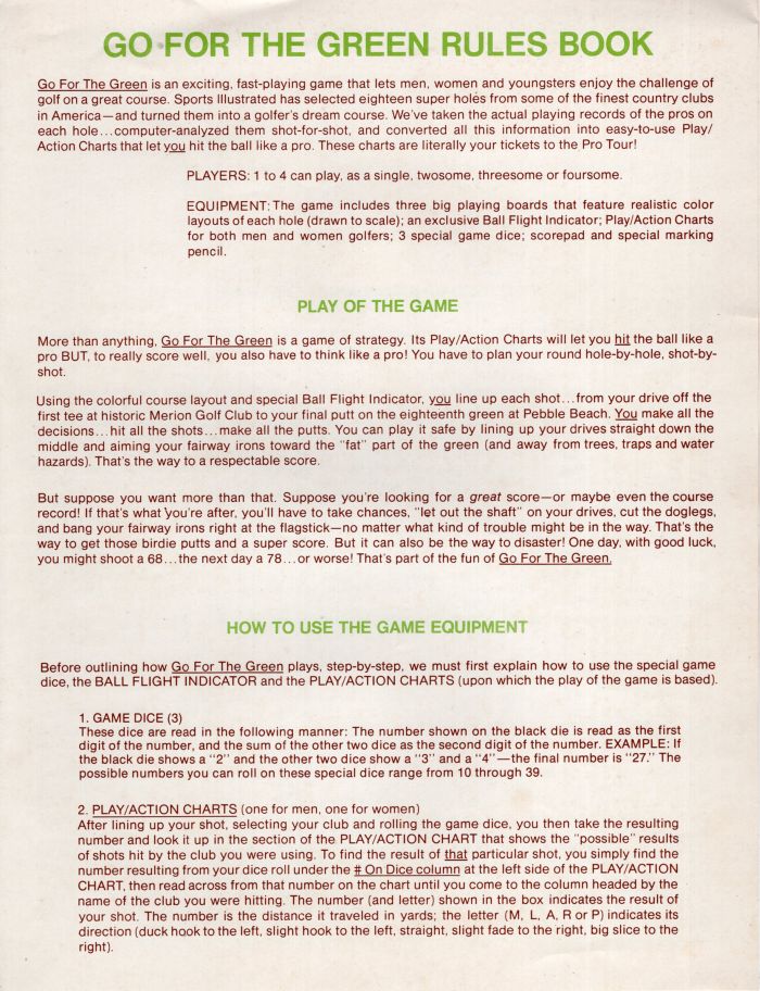 Go for the Green Rules Page 1