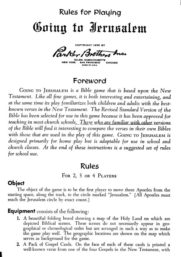 Going to Jerusalem Rules Page 1