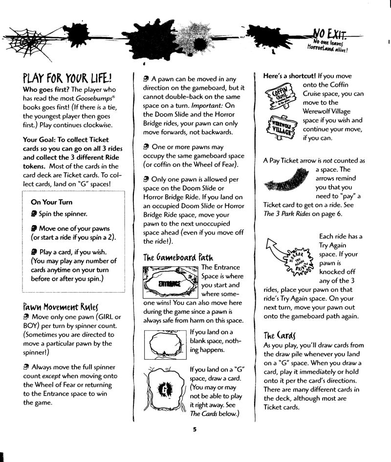Goosebumps - One Day at Horrorland Rules Page 5