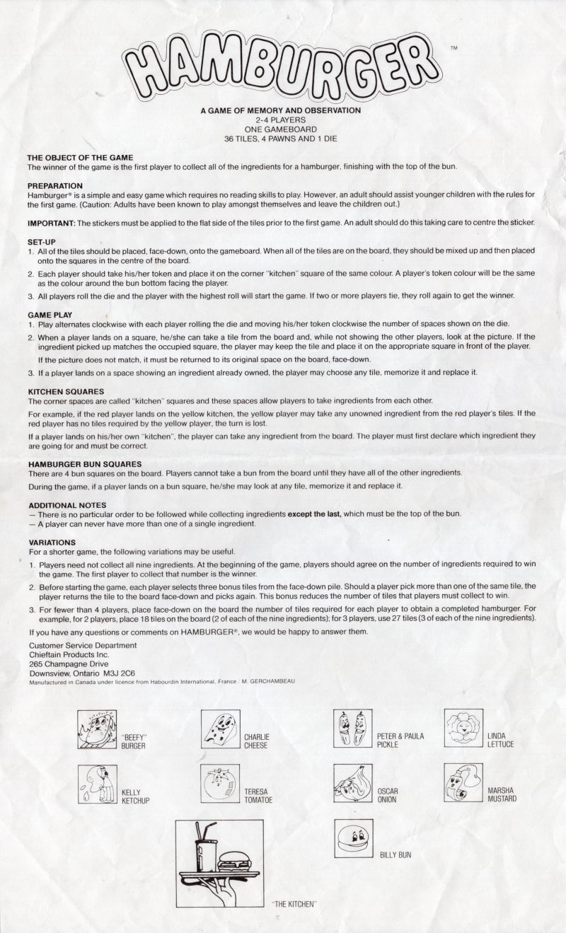 Hamburger Game Rules Page 1