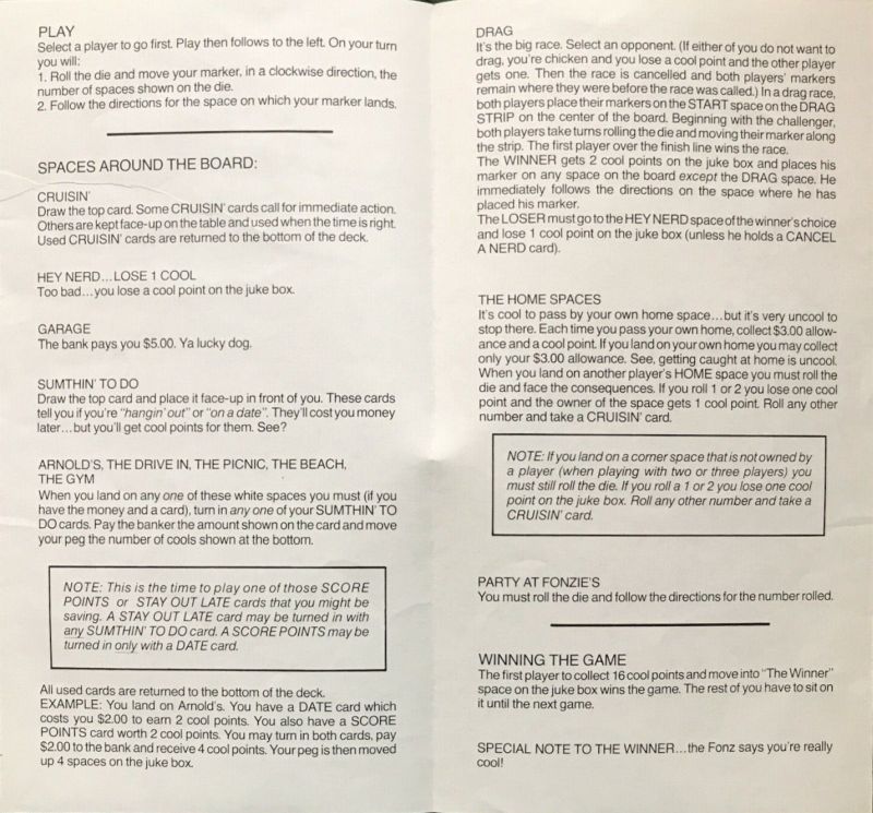 Happy Days - Fonzie's Real Cool Game Rules Page 2