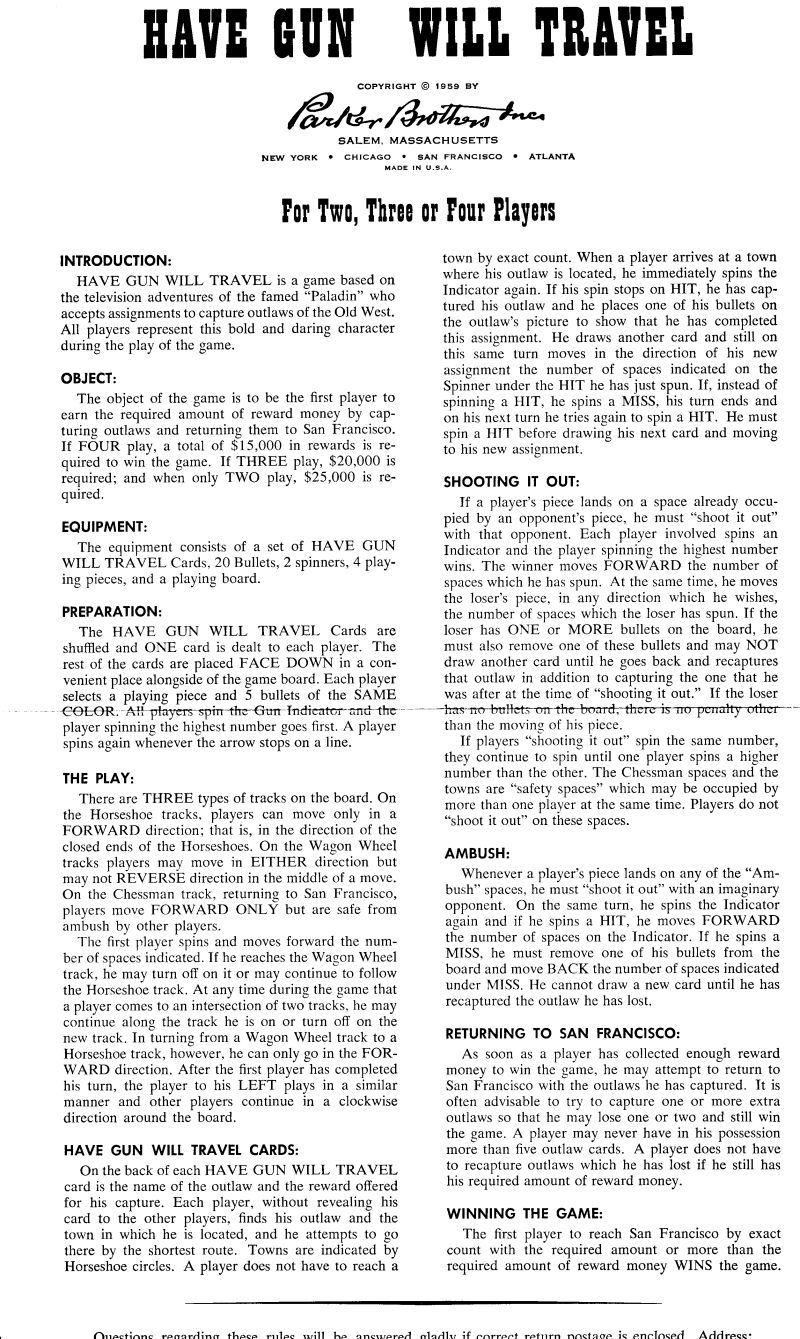 Have Gun Will Travel Rules Page 1