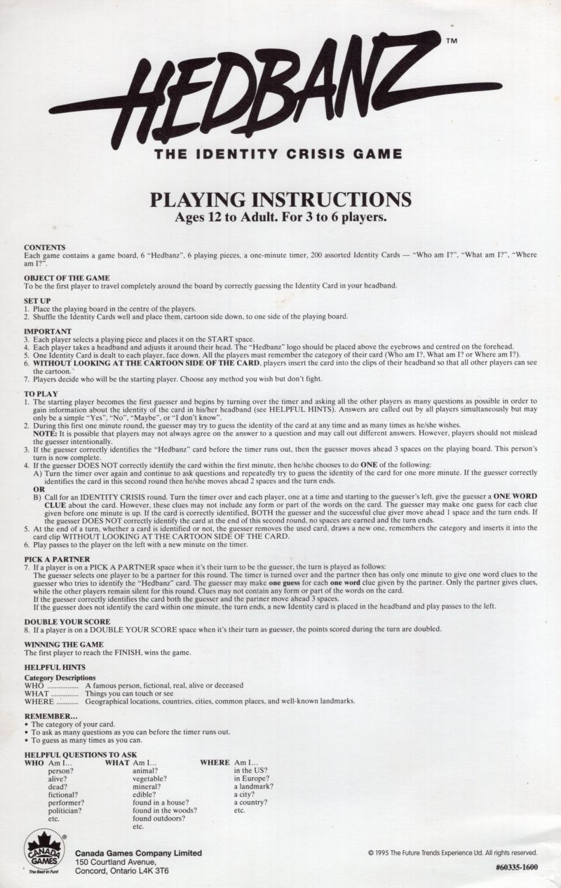Hedbanz Rules Page 1