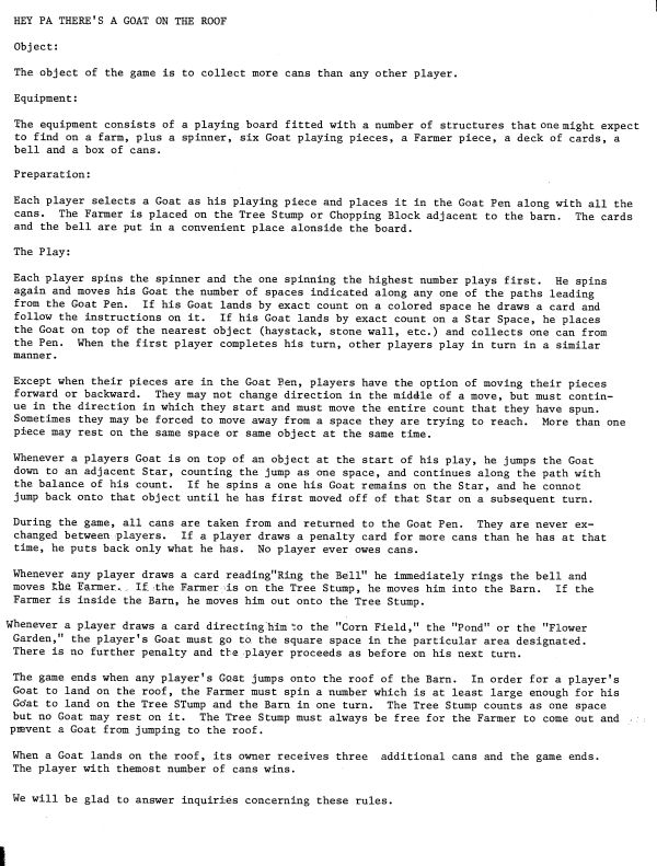 Hey Pa! There's a Goat on the Roof Rules Page 1
