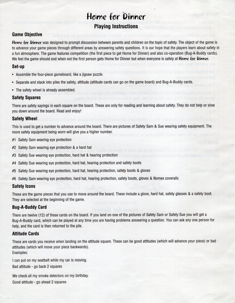 Home for Dinner Rules Page 1