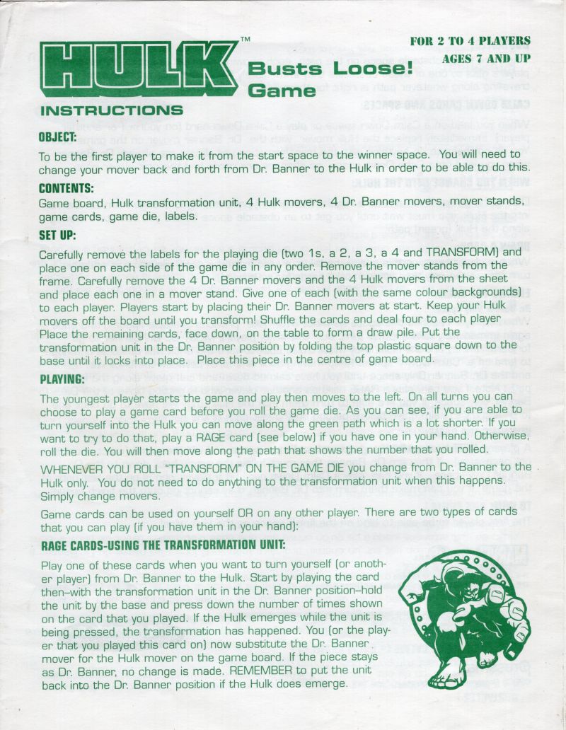 Hulk Busts Loose! Rules Page 1
