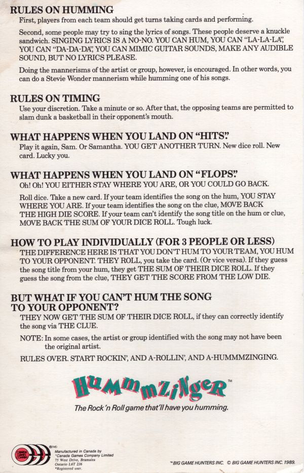 Hummmzinger Rules Page 2